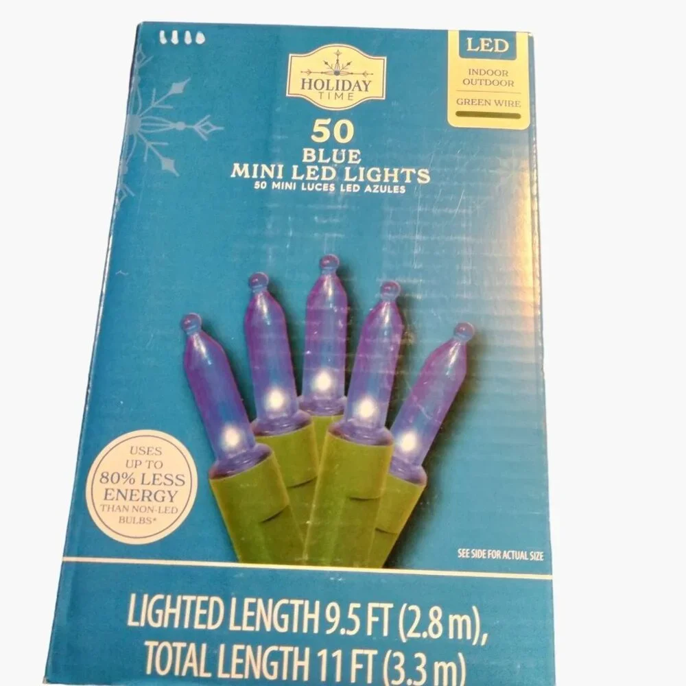 Holiday Time Blue Lights indoor Outdoor 50 ct Wedding Patio Christmas 9 Ft LED